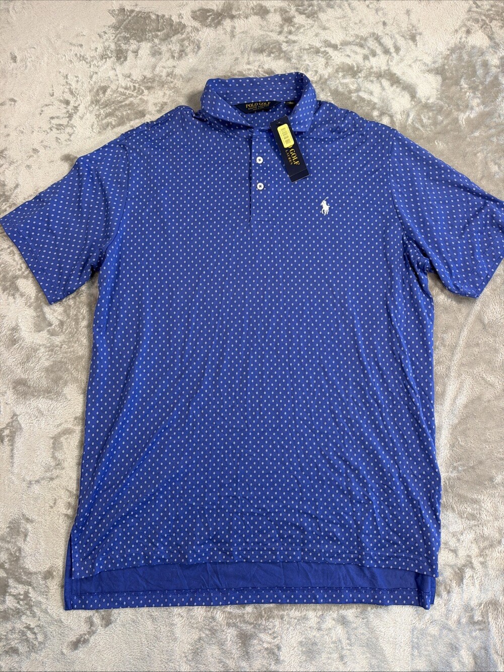 Polo Golf Ralph Lauren Shirt Men Size L Blue Polka Dot Print Preppy Pony Peru